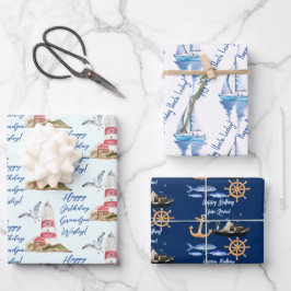 海洋航海の帆走テーマ男おじいちゃんパパ ラッピングペーパーシート