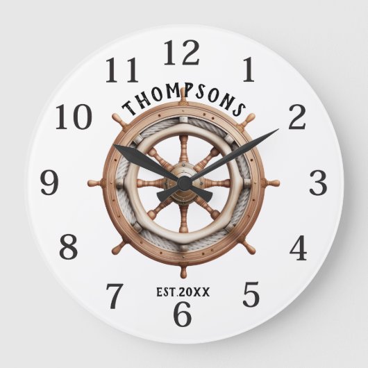 海洋航海の船車デザインモノグラム ラージ壁時計 (正面)