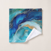 海洋調和:コバルトとティール(緑がかった色)のブラシストローク バスタオルセット (ウォッシュタオル)