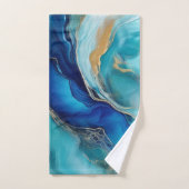 海洋調和：コバルトとティール（緑がかった色）のブラシストローク バスタオルセット (ハンドタオル)