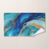 海洋調和：コバルトとティール（緑がかった色）のブラシストローク バスタオルセット (ハンドタオル)