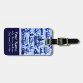 海洋、ヴィンテージ船、帆船、ネイビーブルー ラゲッジタグ (正面横)