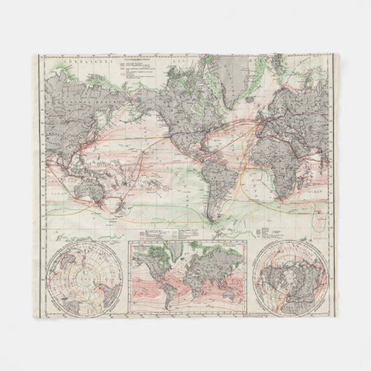 海流の世界地図 フリースブランケット (正面(横))