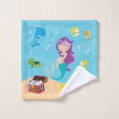 海海の友人かわいい漫画の人魚と宝 バスタオルセット (ウォッシュタオル)