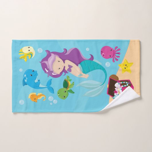 海海の友人かわいい漫画の人魚と宝 バスタオルセット (ハンドタオル)