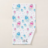 海海の生活がかわいいクラゲパーソナライズされたの子ども バスタオルセット (ハンドタオル)