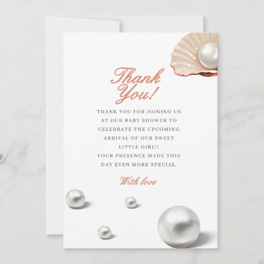 海海の赤ちゃんシャワーの下の小さな真珠 サンキューカード (正面)