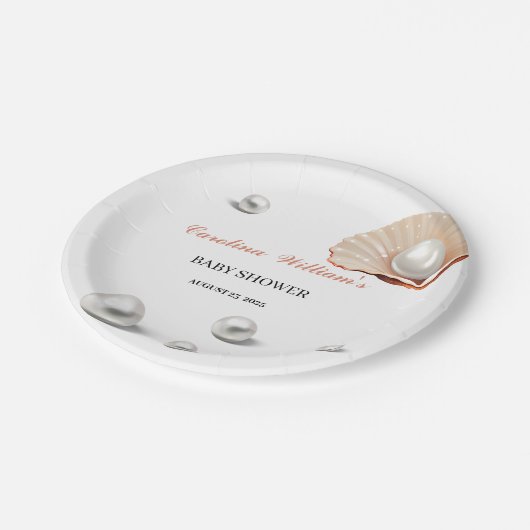 海海の赤ちゃんシャワーの下の小さな真珠 ペーパープレート (アングル)