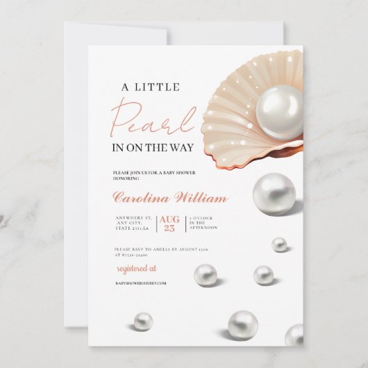 海海の赤ちゃんシャワーの下の小さな真珠 招待状 (正面)