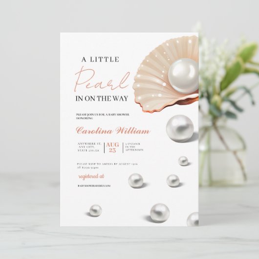 海海の赤ちゃんシャワーの下の小さな真珠 招待状 (スタンド正面)