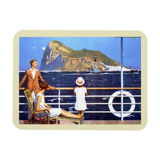 海海クルーズトラベルジブラルタルヴィンテージポスト マグネット (横)