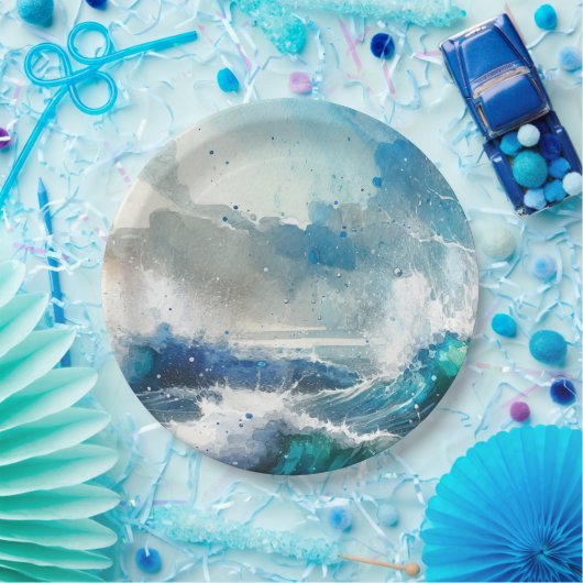 海海スプラッシュウォーターカラーウェーブスバースデーパーティー ペーパープレート (パーティー)