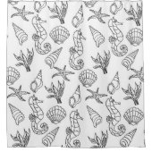 海海白黒マリンライフデザイン244 シャワーカーテン (正面)