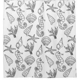 海海白黒マリンライフデザイン244 シャワーカーテン