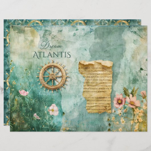 海海航海の水中ティール（緑がかった色）スクラップブック紙 (正面/裏面)