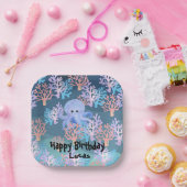 海海軍の青いグラデーションの下の子供の魔法のタコ ペーパープレート (パーティー)