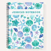 海海辺の貝殻とヒトデモノグラムの ノートブック (正面)