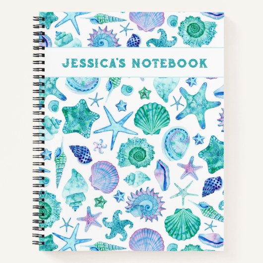 海海辺の貝殻とヒトデモノグラムの ノートブック (正面)