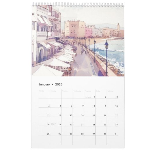 海海青い水色 カレンダー (1月 2026)