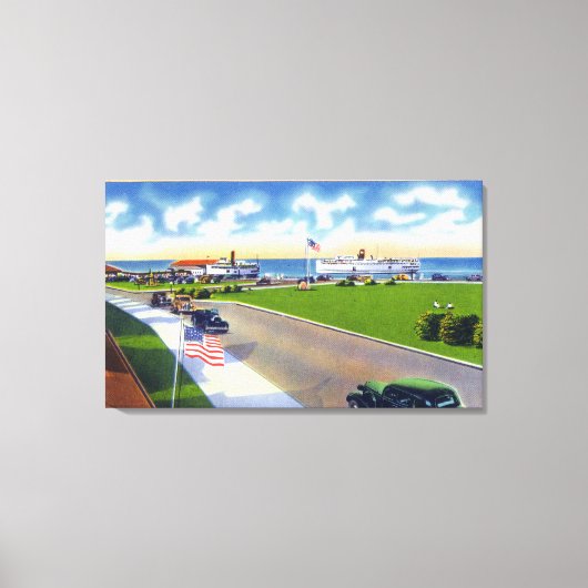 海港に到着するボートのパークビュー キャンバスプリント (正面)