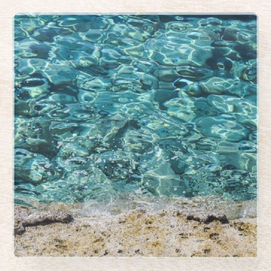 海澄んターコイズウォーターサンディビーチコースター ガラスコースター (正面)