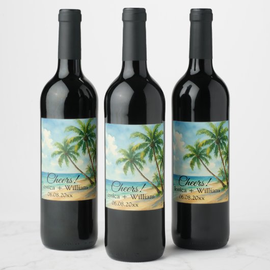 海熱帯ビーチアイランドサマー結婚ズ ワインラベル (ボトル)