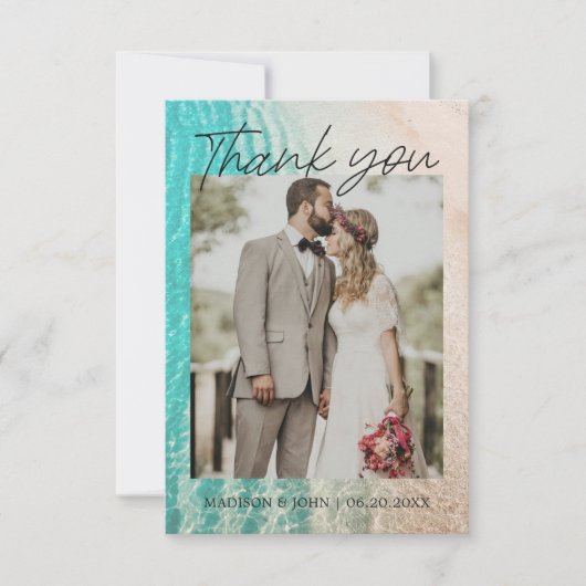 海熱帯ビーチ結婚写真のサンキューカード サンキューカード (正面)