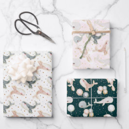 海獣の下の小さなクジラの水の色 ラッピングペーパーシート