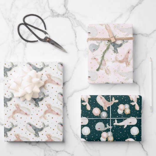 海獣の下の小さなクジラの水の色 ラッピングペーパーシート (正面)