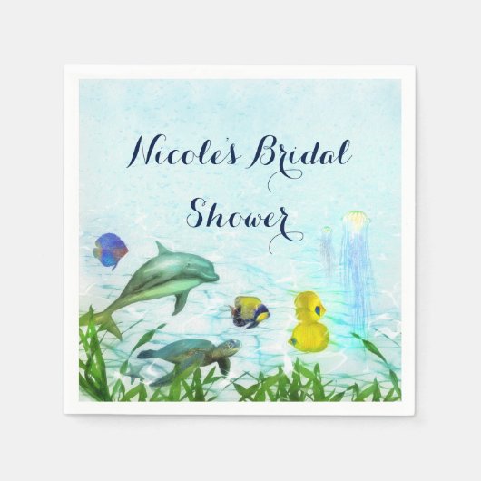 海獣ビーチ水彩エレガントパーティー スタンダードカクテルナプキン (正面)