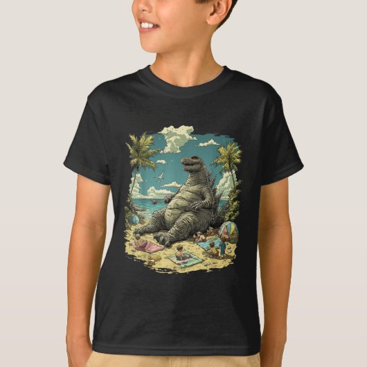 海獣座りビーチ日本のアニメ Tシャツ (正面)