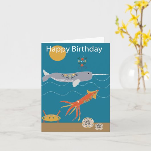 海獣誕生日カード カード (黄色い花)