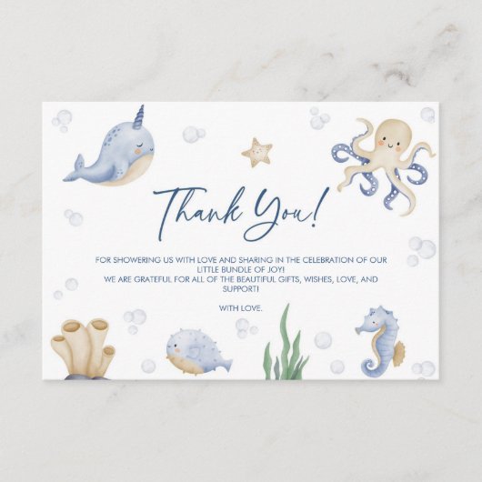 海獣赤ちゃんシャワーサンキューカード エンクロージャーカード (正面)