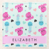 海獣，タコ，クラゲ，ハート，お名前 ガラスコースター (正面)