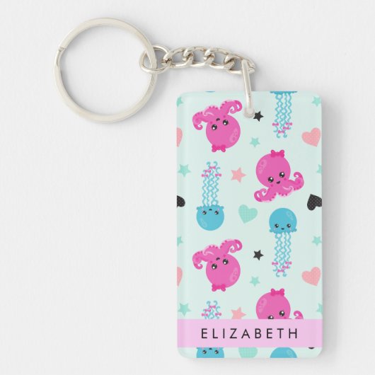 海獣，タコ，クラゲ，ハート，お名前 キーホルダー (正面)