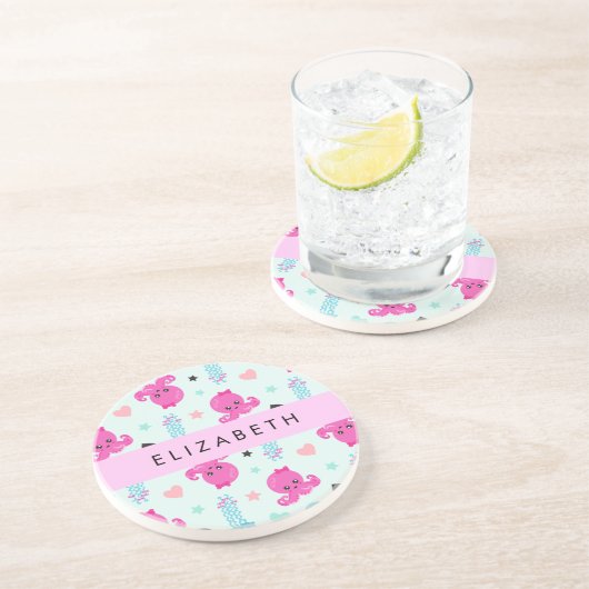 海獣，タコ，クラゲ，ハート，お名前 コースター (側面)