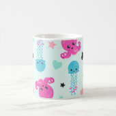 海獣,タコ,クラゲ,ハート,お名前 コーヒーマグカップ (中央)