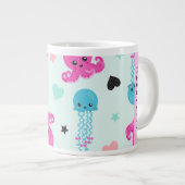 海獣,タコ,クラゲ,ハート,お名前 ジャンボコーヒーマグカップ (正面右)