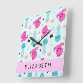 海獣，タコ，クラゲ，ハート，お名前 スクエア壁時計 (傾斜)