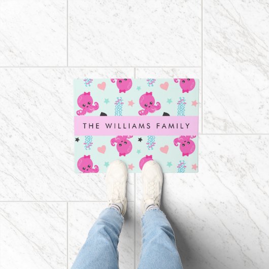 海獣,タコ,クラゲ,ハート,お名前 ドアマット (室内)