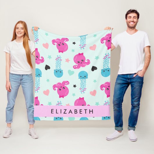 海獣,タコ,クラゲ,ハート,お名前 フリースブランケット (インサイチュ)