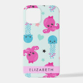 海獣，タコ，クラゲ，ハート，お名前 iPhoneケース (裏面)