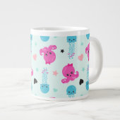 海獣，海生物，タコ，クラゲ，ハート ジャンボコーヒーマグカップ (正面右)