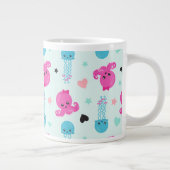 海獣，海生物，タコ，クラゲ，ハート ジャンボコーヒーマグカップ (右)