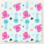 海獣，海生物，タコ，クラゲ，ハート スクエアペーパーコースター (正面)