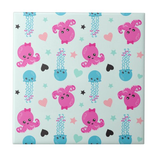 海獣,海生物,タコ,クラゲ,ハート タイル (正面)