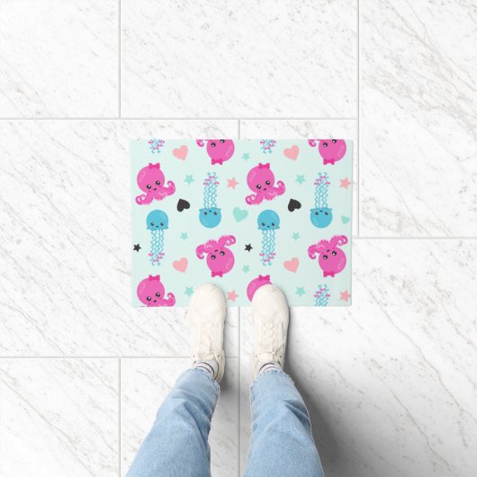 海獣，海生物，タコ，クラゲ，ハート ドアマット (室内)