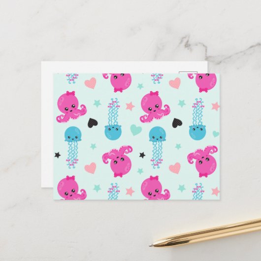 海獣,海生物,タコ,クラゲ,ハート ポストカード (正面/裏面インサイチュ)