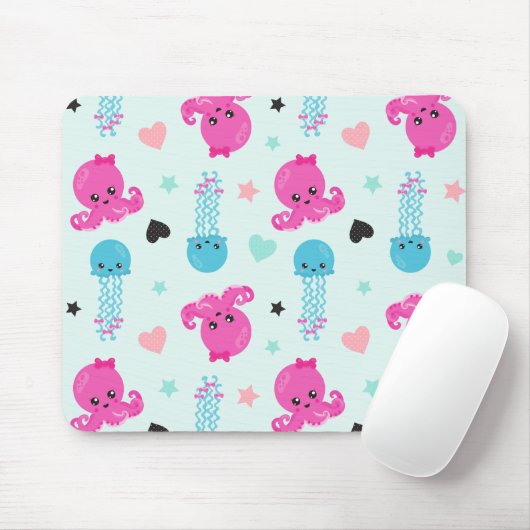 海獣,海生物,タコ,クラゲ,ハート マウスパッド (マウス)