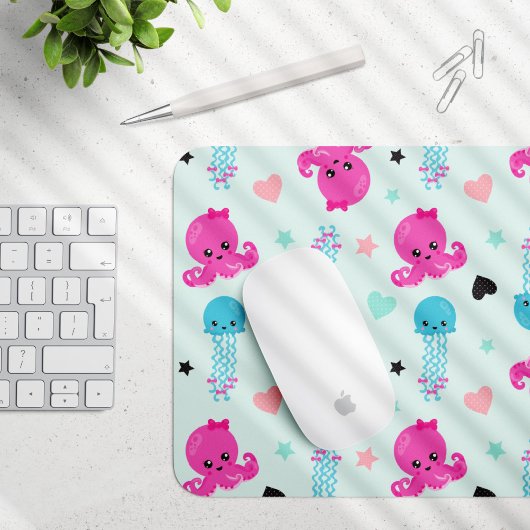 海獣,海生物,タコ,クラゲ,ハート マウスパッド